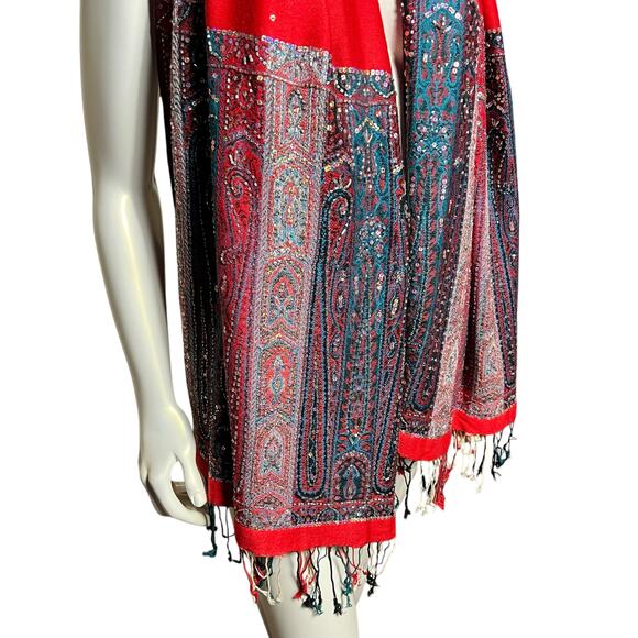 Elegant Lightweight Soft Pashmina-Style Shawl Wrap Scarf with Sequins Ultra-Soft - Picture 2 of 16